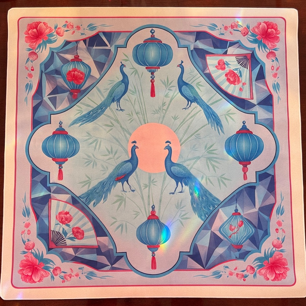 Elegant Blue and Pink Peacock Mahjong Mat